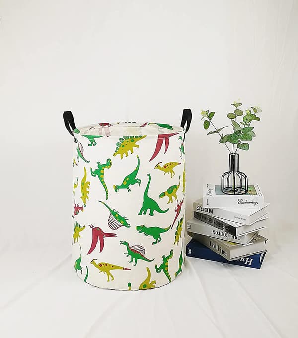 Large Storage Basket Waterproof Coating Organizer Box Laundry Hamper For Kids Room Clothes Toys (Dinosaur)