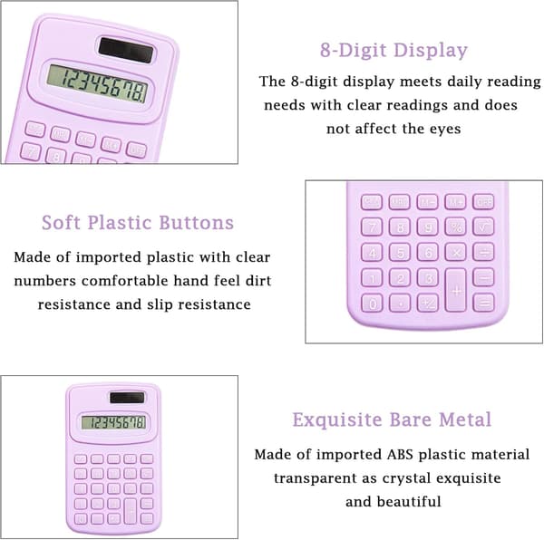 Pocket Calculator, 8-Digit Basic Desktop Calculator, Battery Powered Standard Function Calculator for Office, Home
