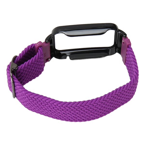 Braided Loop Strap for Mi Band 7 Pro Adjustable Elastic Nylon Loop Bracelet with Protective Frame Purple Band Black Case