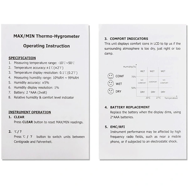 Husholdningstermometer Hygrometer Termometer til hjemmet Hvid