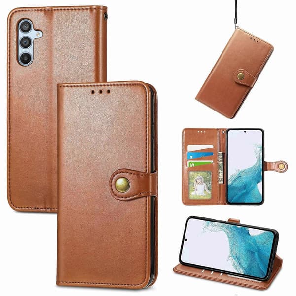 Til Samsung Galaxy A36 5G Etui Læder Telefonetui Pung Stativ Beskyttelse med Håndledsrem - Brun