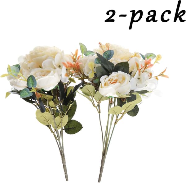2 buketter med kunstige peoner, kunstige blomster, hvite, elegante