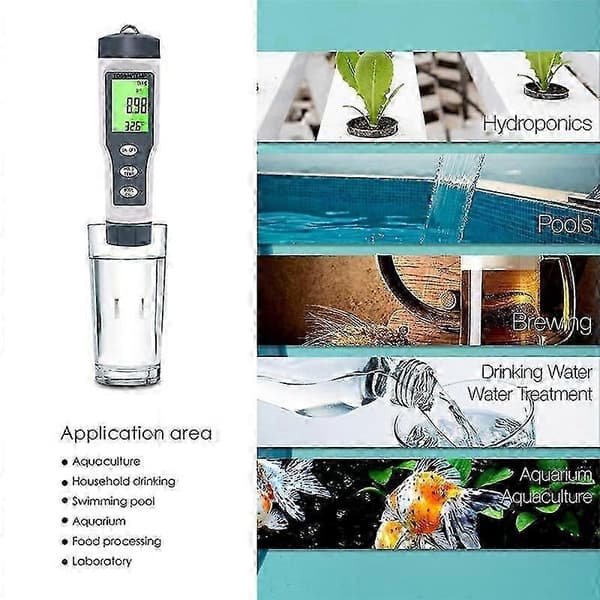 3 i 1 Digital PH-måler egnet til vand, TDS/PH/Temp-måler, Vandtester egnet til drikkevand, pool, hydroponik [DB] som vist as shown