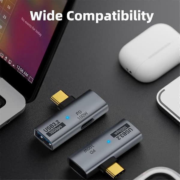 2-i-1 USB C til USB 3.2-adapter med 100W opladningsport, 4/3 OTG-konverter til Ally, til , grå