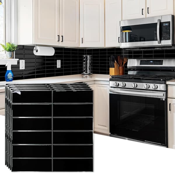 10-ark Peel and Stick Backsplash Fliser, 12\"×12\" Selvklæbende Stick-on Fliser, Limede Backsplash Fliser (Sort)