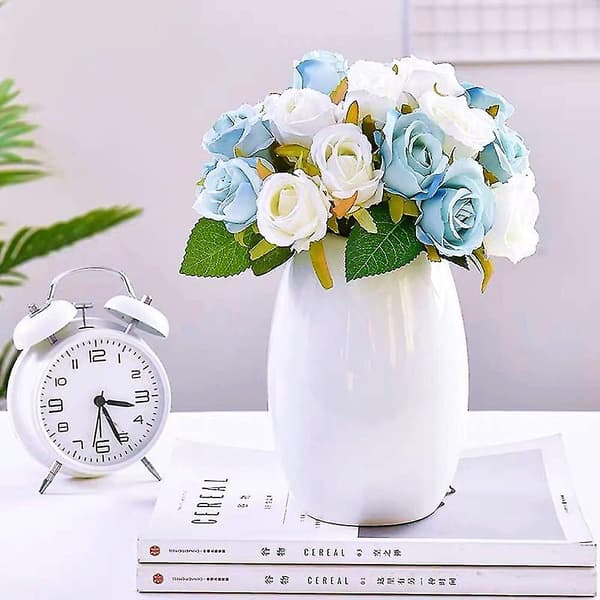 1 Bukett Kunstige Roser Blomster 12 Hoder Arrangement Silke