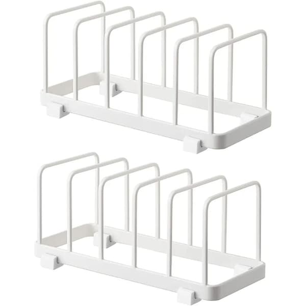 Plate Organizer, Dish Rack, Plate Rack, Plate Shelf Organizer, Cutting Board Storage for Kitchen Counter Cabinet (White, 2 Pieces)