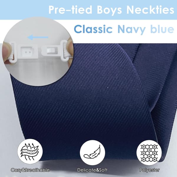 Guttens slips 11 tommer ferdigknyttet barneslips justerbart polyester-slips for skoleuniform, konfirmasjon, bryllupsfest, marineblå med striper - Navy Blue With Striped