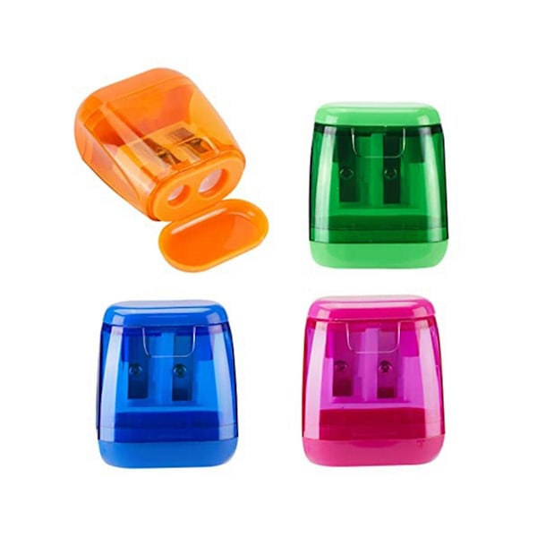 Colored Transparent Plastic Pencil Sharpener, Geometric Double-Hole Sketch Pencil Sharpener, Manual