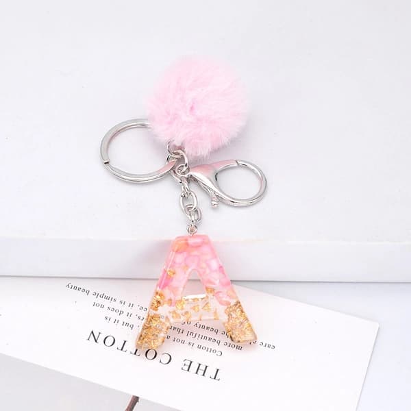 Pompon Nøglering Fluffy Kugle Nøglering Harpiks Initial Nøglering Tilbehør Z Z Z