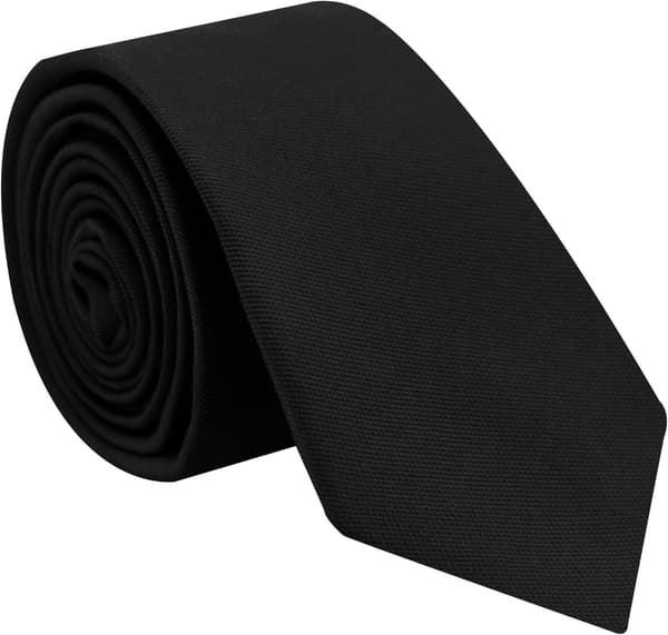 Smal slips til mænd, ensfarvet slips 2,76'' bomuldslinned drengeslips til daglig brug, bryllupper, missioner sort - Black