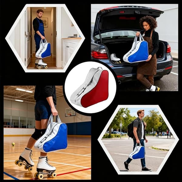 Roller Skate Bag - Portable Backpack Style Bag with Adjustable Shoulder Strap | Zipper Storage Bag, Holds Two Roller Skates red red