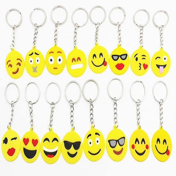 18 stk. Smiley nøglering, nøgleringe, Emoji nøglering, Emoticon nøglering, Mini børnenøglering, Smileys nøglering, Nøgleringssæt, Emoji nøglering