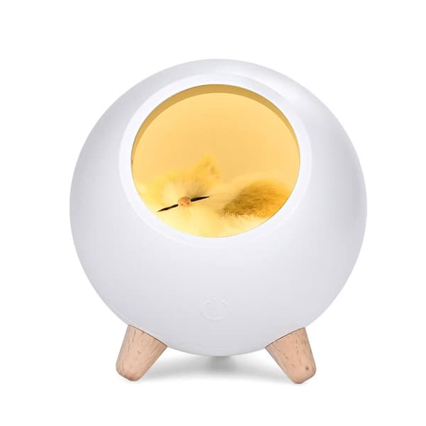 Katt Hus LED Nattlampe Trinnløs Dimbar USB Oppladbar Sengelampe Hvit White