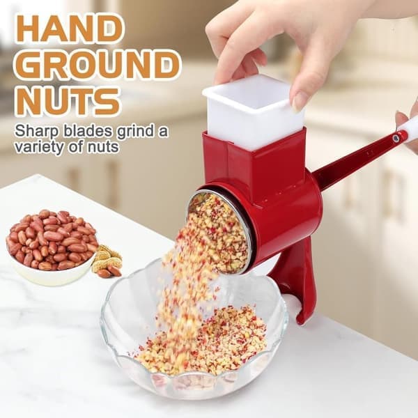 Manual Nutcracker with 2 Removable Drum Blades, Cheese Grater with Crank, Peanut Grinder, Almond Grinder