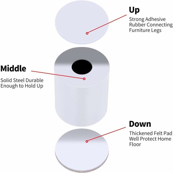 6 cm møbelhævere, 6 cm diameter, sengehævere, kan hæves 6 cm til sofa, seng og skab, runde, hvide?