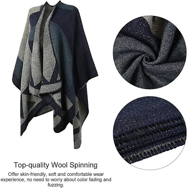 Winter Shawl Wrap Poncho Cape - Women's Warm Open Front Printed Reversible
