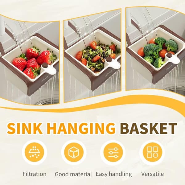 Sink Food Catcher - Hanging Faucet Strainer | Push-Button Automatic Draining Kitchen Drain Basket - Easy Installation Fine Mesh