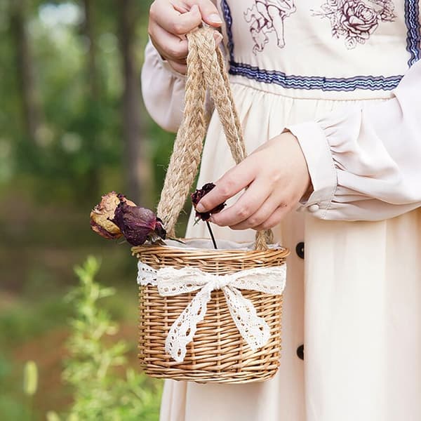Handgjord korg i rotting för bröllop, kök, mat, picknick, diverse behållare, fruktförvaring, medium
