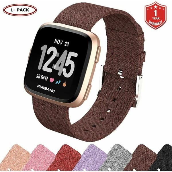 1 stk. Fitbit Versa 2 armbånd, vævet rem, justerbar erstatningsrem, sportstilbehør til Fitbit Versa 2 smartwatch (kaffe)