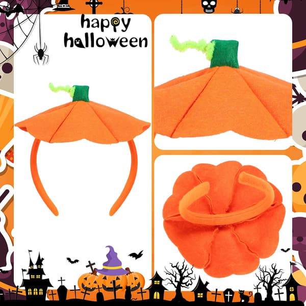 Sæt med 3 Halloween græskar pandebånd til Halloween kostumer græskar pandebånd elastisk græskar hat hovedbeklædning til Halloween festartikler