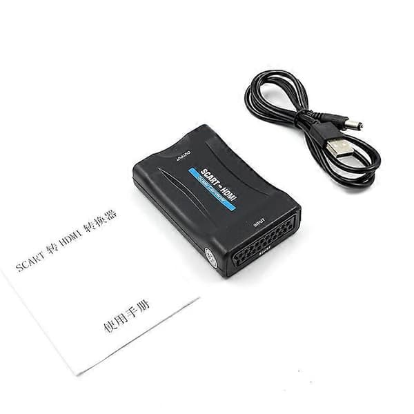 1080P SCART til HDMI Video Audio Scaler Converter 1080P PAL/NTSC HD Link Adapter med USB
