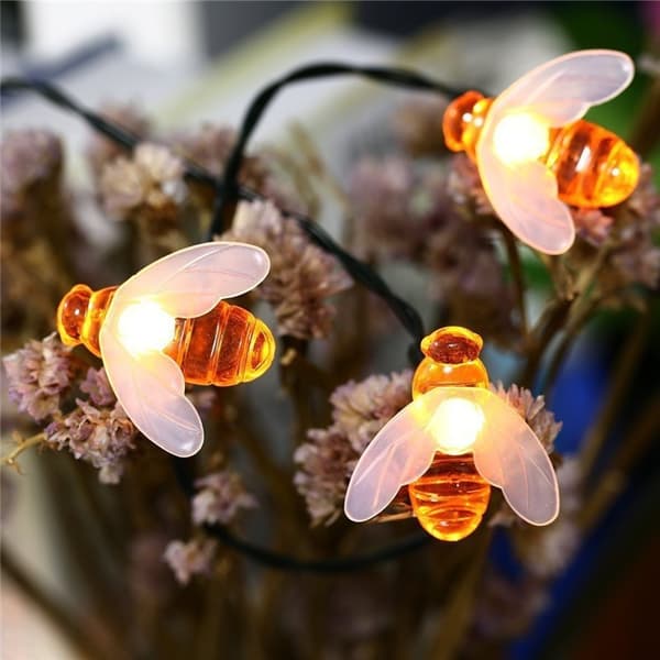 Solcellelysslynge med 20 LED Vanntett Utendørs Simulerte Bi Dekor Hage Juledekorasjon Varmhvit