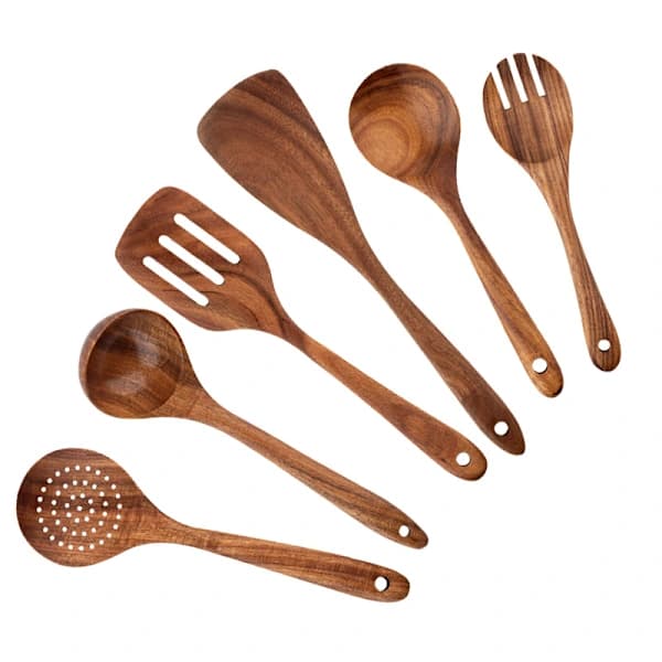 6-piece Wooden Kitchen Utensil Set, Scratch-Resistant and Heat-Resistant