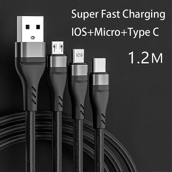 3-in-1 monitoiminen USB-supernopea latauskaapeli tiedonsiirtokaapeli Type-c/iphone/micro-laitteille