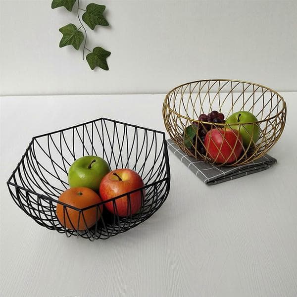 Robust Wrought Iron Fruit Basket 25x25x14cm/28.5x28.5x12cm for Serving from Kitchen to Table with Smooth Multi-Process Craftsmanship