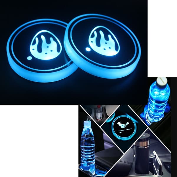 2 stk (HAPPY æg, ca. 68*68*8,5 mm) LED-bilunderlag med 7 farver