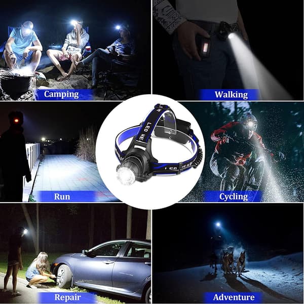 LED-hodelykt USB oppladbar, supersterk 8000 høy hodelykt