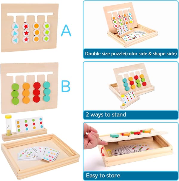 Montessori pædagogisk legetøj Slide Puzzle Farve & Form Matching Hjerne