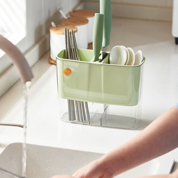 Multifunktionell Avdelare Bin Dränering Chopstick Cage Bestick Organizer Vit White