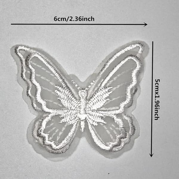 20 stk. sommerfugleapplikationer til påsyning, DIY (hvide, 6 cm x 5 cm)