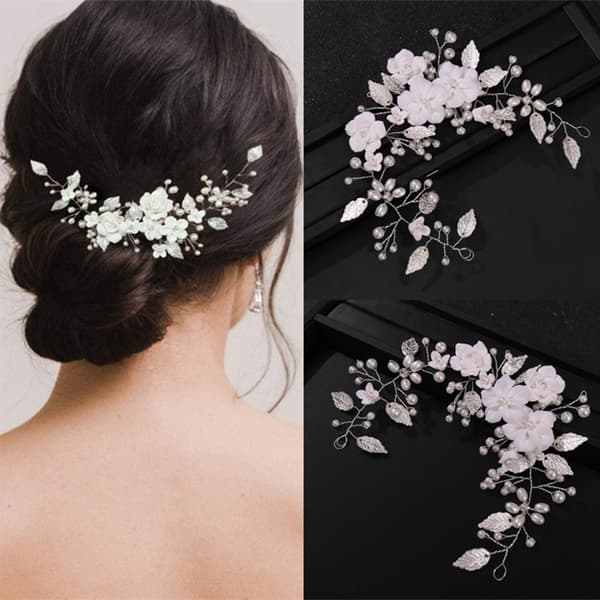 Sølv#E Bryllup Krystal Hår Ranker Blomst Blad Hovedbeklædning Bryllu