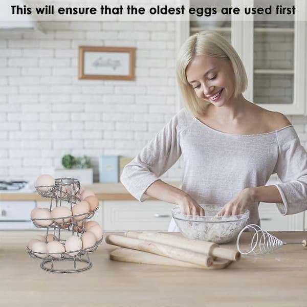 Egg Storage Rack Spiral Metal Freestanding Space-Saving Organizer Display Holder for Kitchen Countertop and Refrigerator Silver
