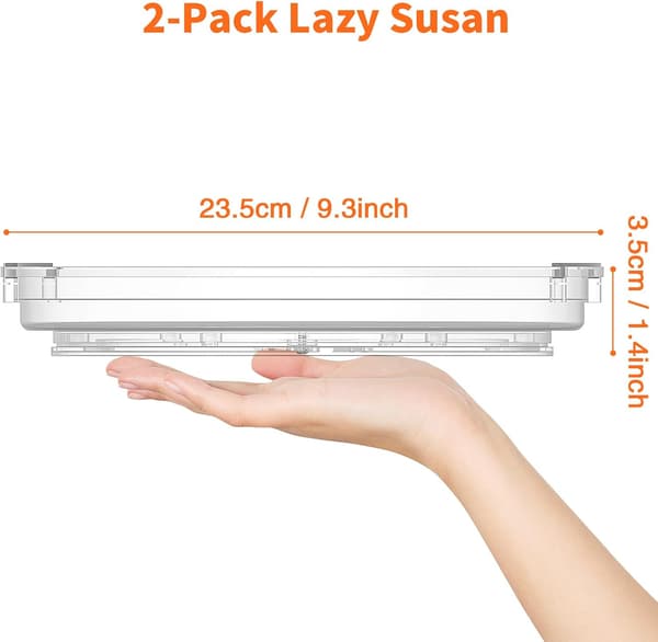 2 Pieces Refrigerator Turntable, 23.5 cm Spice Turntable, 360° Kitchen Turntable, Rotating Kitchen Turntable for Spices, Bottles, Cosmetics, Fruit