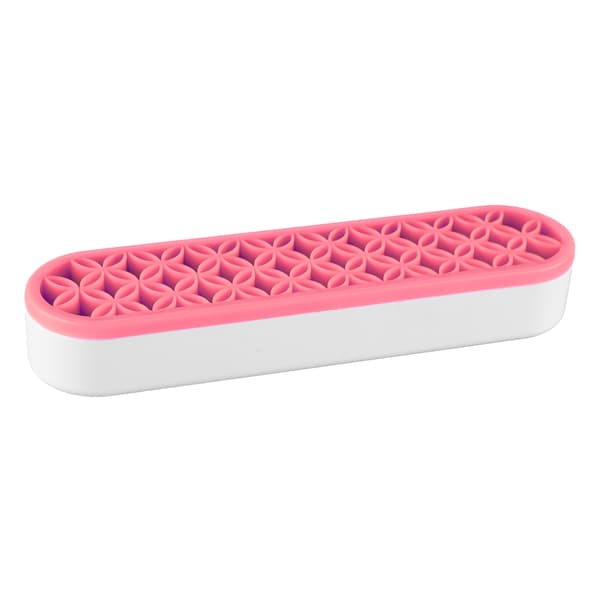 Silicone Makeup Brush Holder, Assorted Compartments, Lightweight, Durable, Stable Brush Storage Rack for Bedroom, Office Desk, Pink