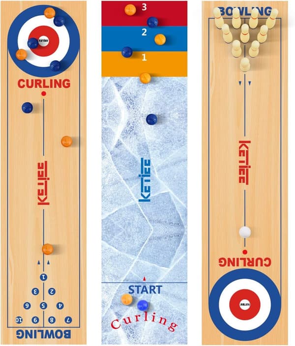 Curling Game for Family 119 cm, 3 in 1 Table Shuffleboard, Table Curling Game, Table Curling Bowling