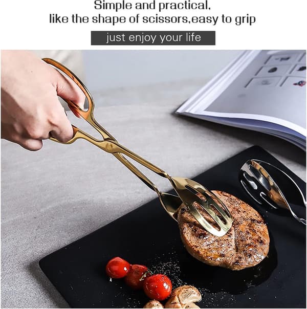 Buffetsalatstang i rustfritt stål, gull, 2-delt, for brød, kake, grill og biff