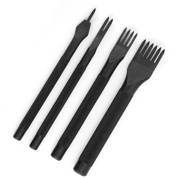 4 pcs. Leather Craft Tools with Fork Chisel, Black Galvanizing, Leather Craft Chisel 3 mm