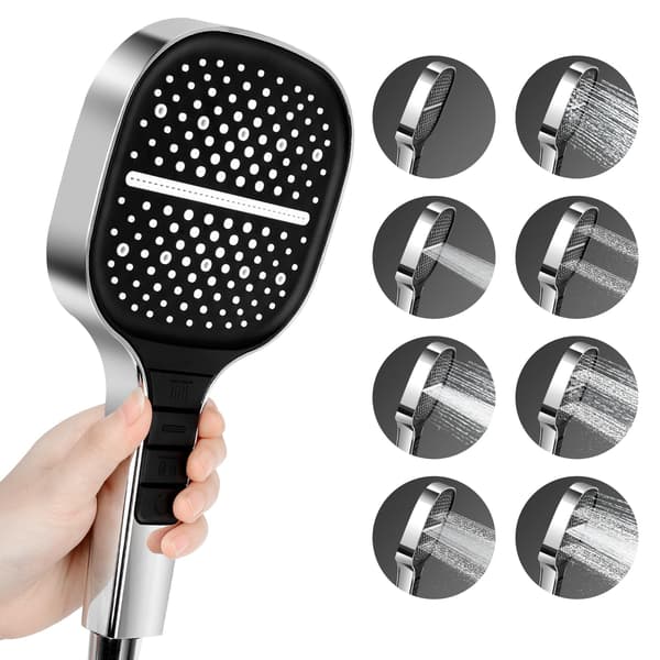 Water-Saving Shower Head - Handheld Universal Square Shower Head with 8 Spray Modes, Single-Hand Adjustable Easy Replacement