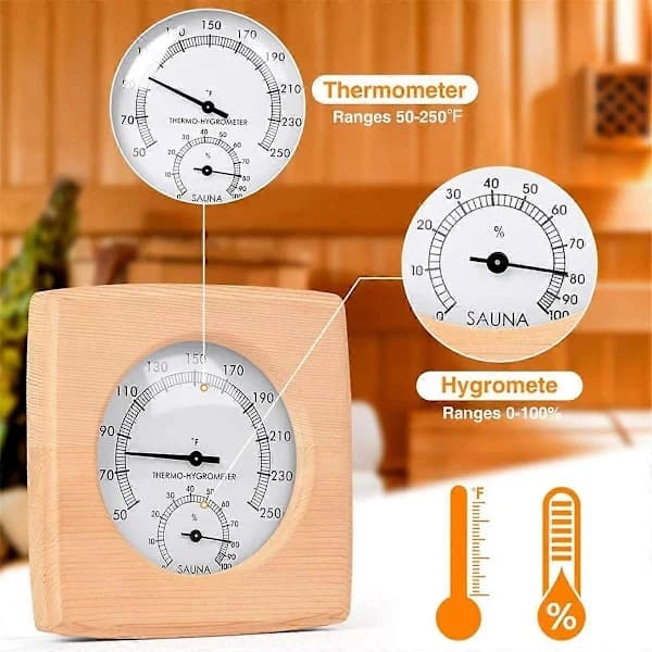 Træ sauna hygrotermometer, sauna termometer og hygrometer, indendørs fugt- og temperaturmåling til saunarum