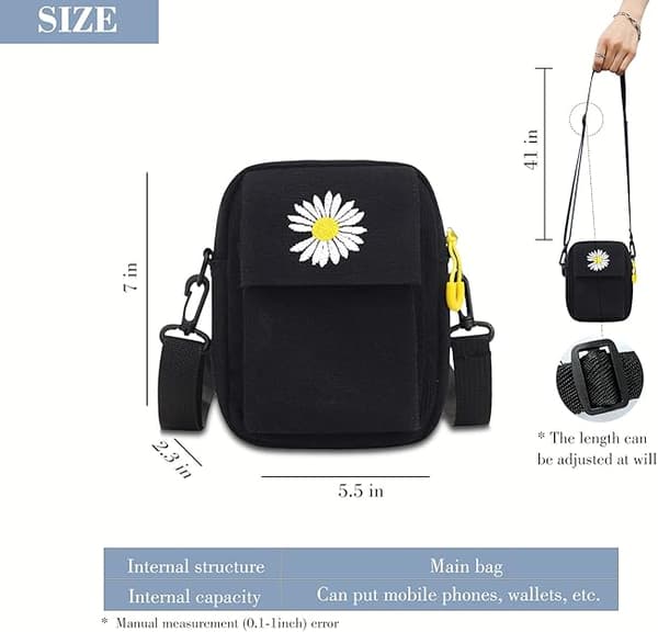 Crossbody Phone Bag, Cute Mini Canvas Shoulder Bag with Zipper, Double-Layer Cell Phone Wallets with Adjustable Strap