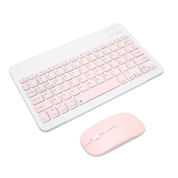 Wireless Keyboard and Mouse Set 10 inch Computer Keyboard and Mouse Combo for Tablet Mobile Phone Computer Pink