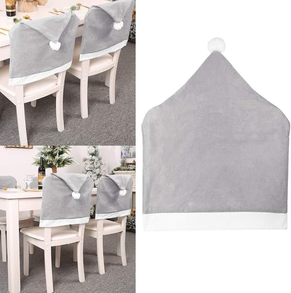 4 pcs Grey Classic Christmas Chair Back Covers with Christmas H