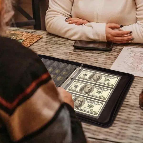 Møntsamleralbum til samlere, brandsikker beskyttelse møntbind med rustfrit stål og smart lommedesign, vandafvisende mønt