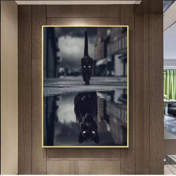 30*40cm Svart Katt Panter Dyr Refleksjon Diamantmaling Korssting