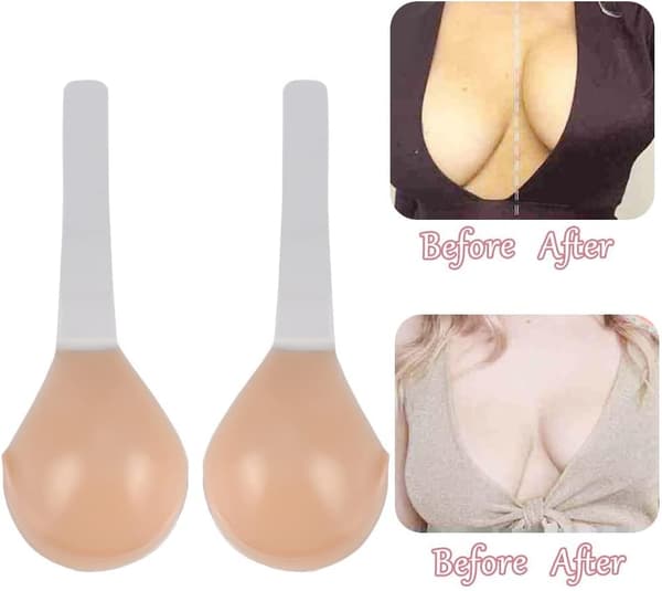 Bras, Backless Bras, Reusable Adhesive Invisible Silicone Strap Bras. (B, Skin Tone)